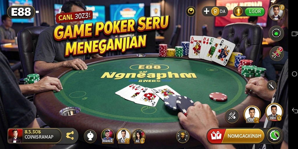 Screenshot gameplay E88 yang menampilkan aksi Poker yang mendebarkan.